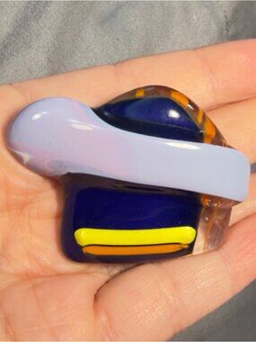 Art Glass Brooch Multicolor Striped Handmade Fusion Glass Pin 2.25 Inch